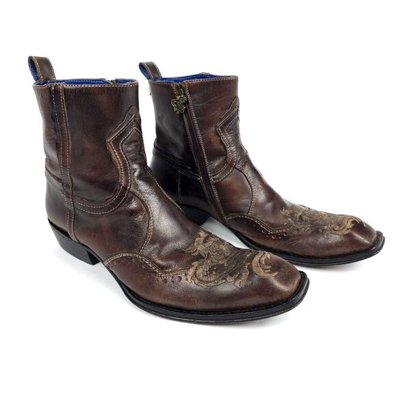 Mark Nason LIMITED EDITION Rock Lives Dragon Embroidered Brown Leather Boots 10 - Picture 1 of 13